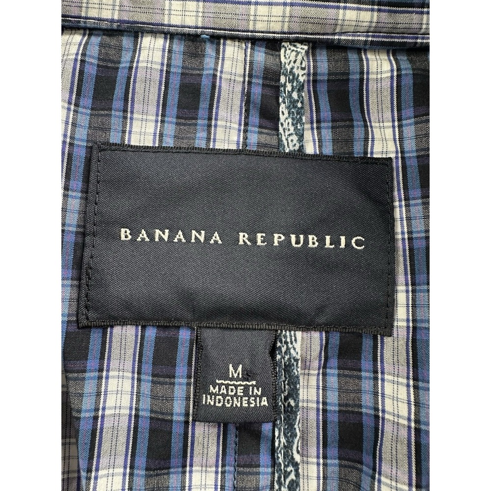 Banana Republic M Navy blue White Plaid Shirt Jacket Schoolboy Career Preppy - Picture 13 of 14